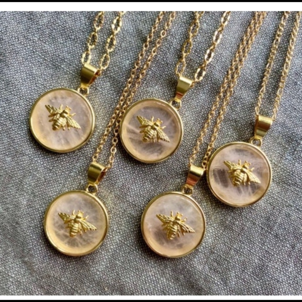 Rose Quartz Crystal Bee Pendant Necklace